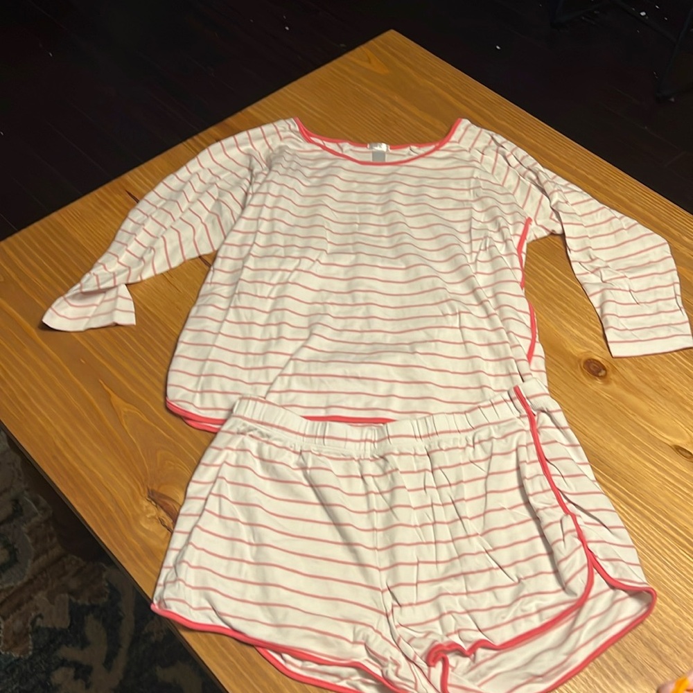 Lake Pajamas Pima Set in pink stripe - XL